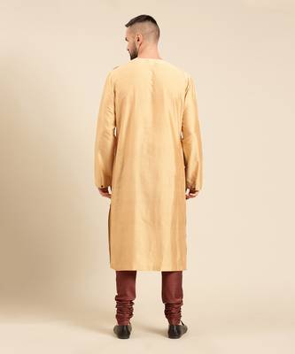 Tri color gold silk cotton kurta set 4