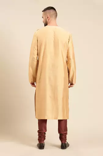 Tri color gold silk cotton kurta set