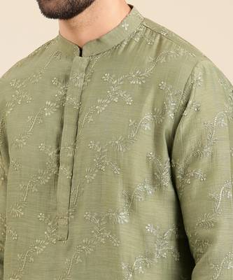 Green silk chanderi kurta set 2
