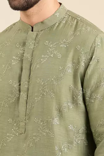 Green silk chanderi kurta set