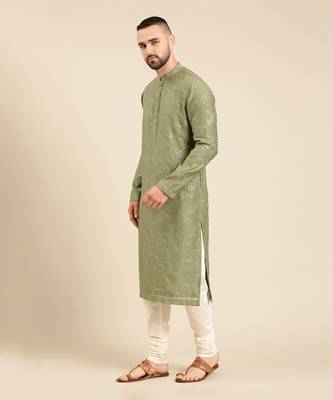 Green silk chanderi kurta set 3
