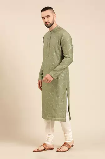 Green silk chanderi kurta set