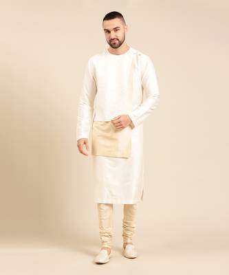 Ivory beige silk jacquard kurta set 1