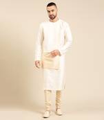 Ivory beige silk jacquard kurta set