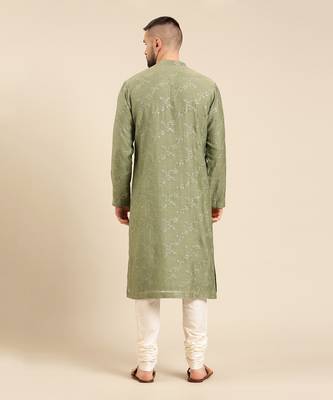 Green silk chanderi kurta set 4