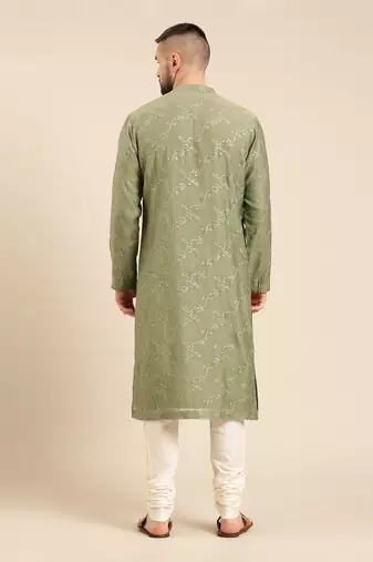Green silk chanderi kurta set