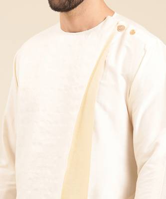 Ivory beige silk jacquard kurta set 2