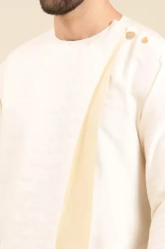Ivory beige silk jacquard kurta set