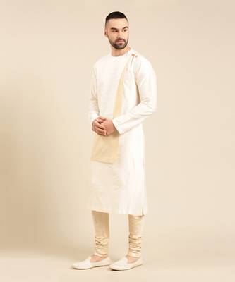 Ivory beige silk jacquard kurta set 3