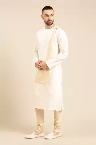 Ivory beige silk jacquard kurta set