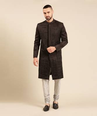 Black silk embroidery sherwani set 1