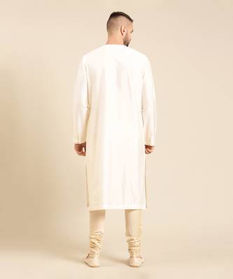 Ivory beige silk jacquard kurta set 4