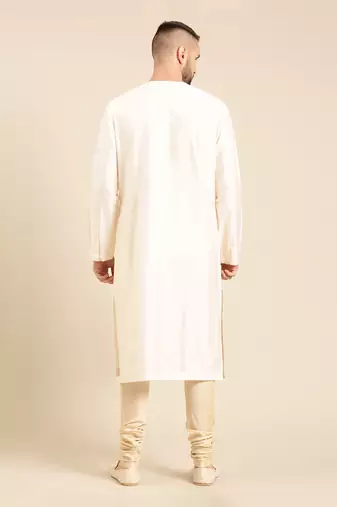 Ivory beige silk jacquard kurta set