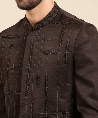Black silk embroidery sherwani set 2