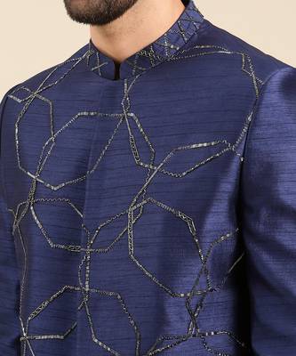 Blue silk embroidery sherwani set 2