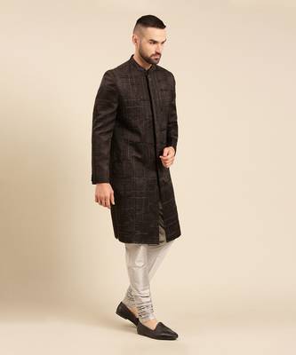 Black silk embroidery sherwani set 4