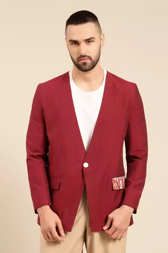 Wine printed cotton blazer