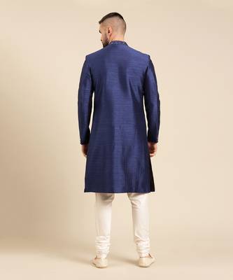 Blue silk embroidery sherwani set 5
