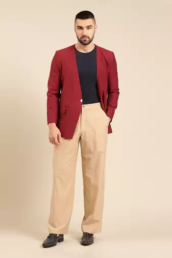 Wine jacket with beige pant