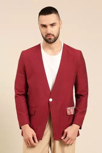 Wine jacket with beige pant