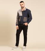 Tri color navy charcoal cotton bomber jacket