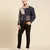 Tri color navy charcoal cotton bomber jacket