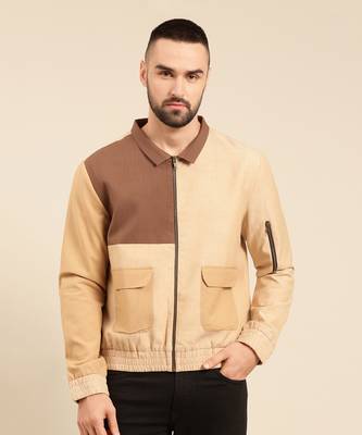 Tri color beige khaki cotton bomber jacket 2
