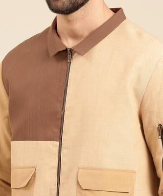 Tri color beige khaki cotton bomber jacket 3
