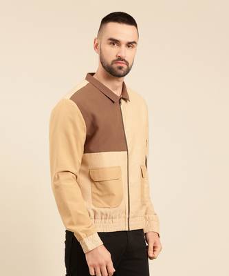 Tri color beige khaki cotton bomber jacket 4
