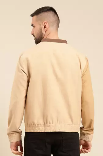 Tri color beige khaki cotton bomber jacket