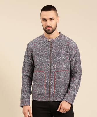 Blue linen bemberg print jacket 2
