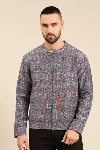 Blue linen bemberg print jacket
