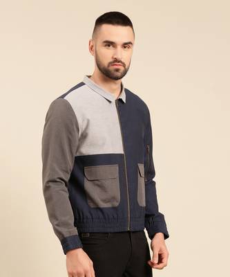 Tri color navy charcoal cotton bomber jacket 4