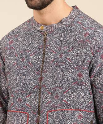 Blue linen bemberg print jacket 3