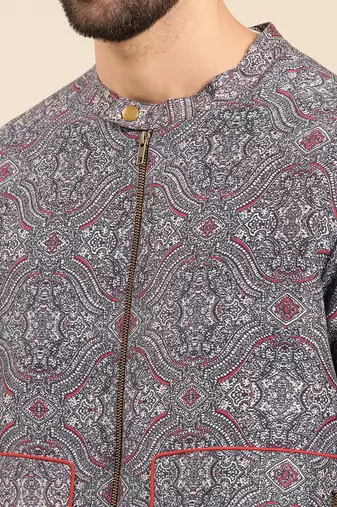 Blue linen bemberg print jacket