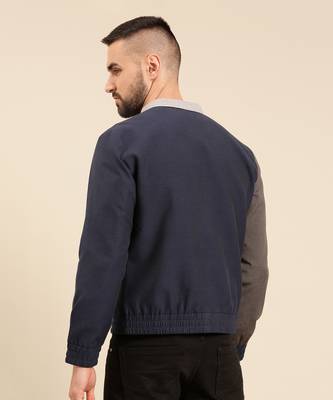 Tri color navy charcoal cotton bomber jacket 5