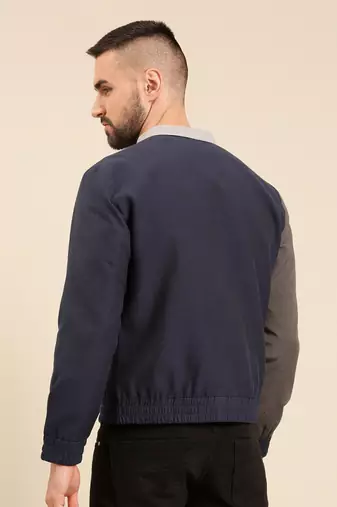 Tri color navy charcoal cotton bomber jacket