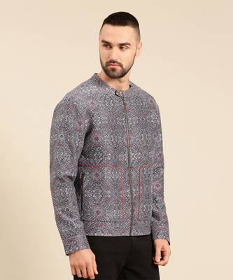 Blue linen bemberg print jacket 4