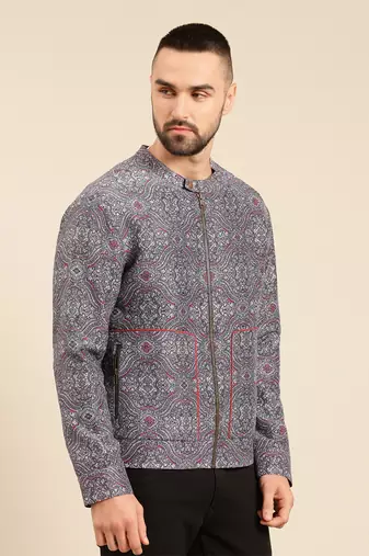 Blue linen bemberg print jacket