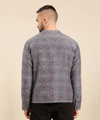 Blue linen bemberg print jacket 5