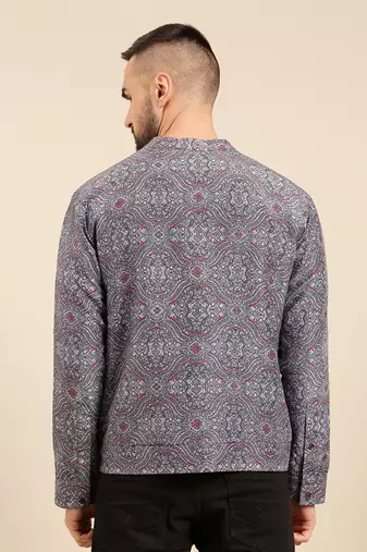 Blue linen bemberg print jacket