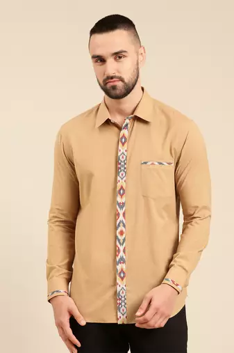 Khaki print malai cotton shirt