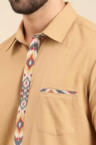 Khaki print malai cotton shirt