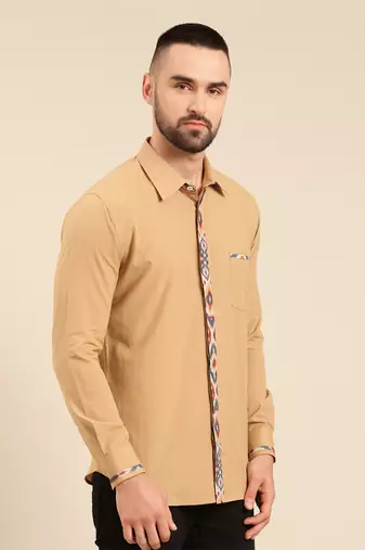 Khaki print malai cotton shirt