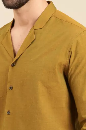 Mustard green malai cotton shirt