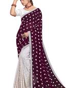 Wine White Resham Embroidery Georgette Saree