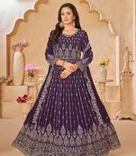 Purple faux georgette long anarkali salwar suit