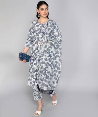 Textile cloth women's white color cotton fabric floral printed kurta pant with dupatta set 2