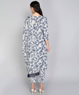 Textile cloth women's white color cotton fabric floral printed kurta pant with dupatta set 5