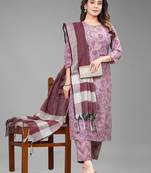 Textile cloth women's light maroon color cotton fabric floral printed kurta pant with dupatta set